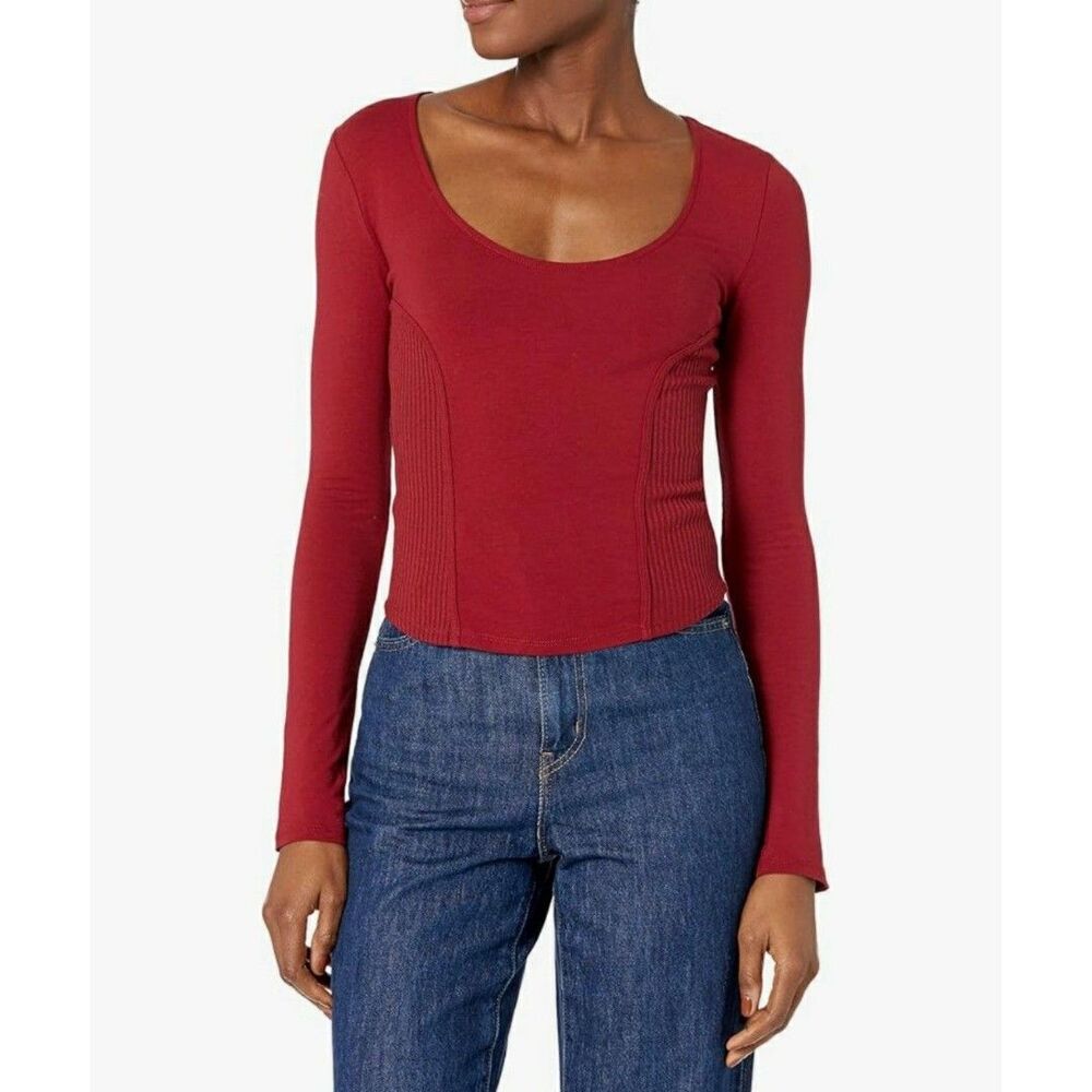 GUESS Bundle Women's Long Sleeve Scoop Neck 1 Burgundy/1 Green Top Sz L UUU